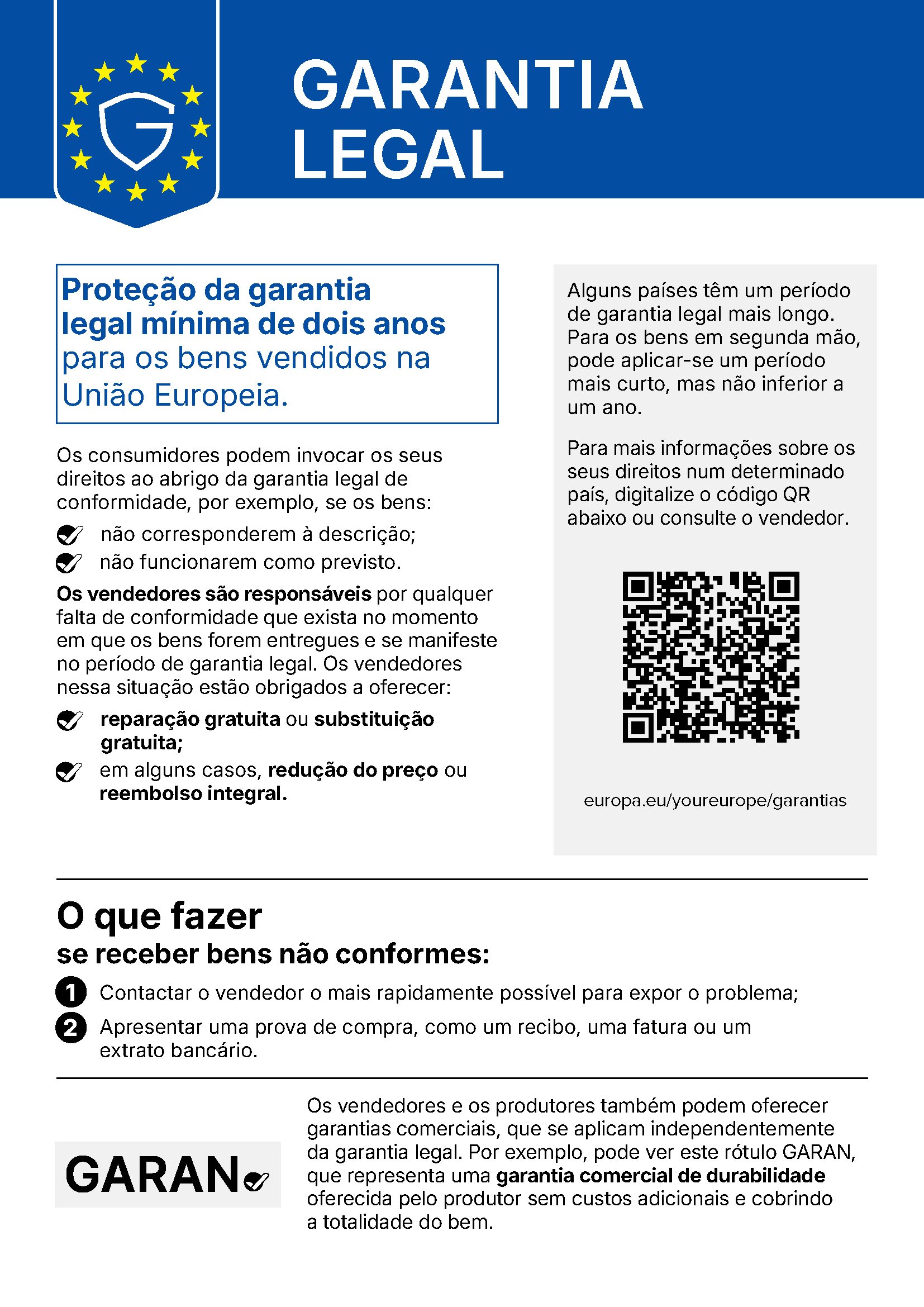 União Europeia · aviso de garantia legal